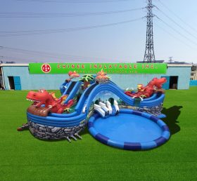 Pool2-729 Dinosaurier aufblasbarer Jurassic Park mit Rutsche und Pool