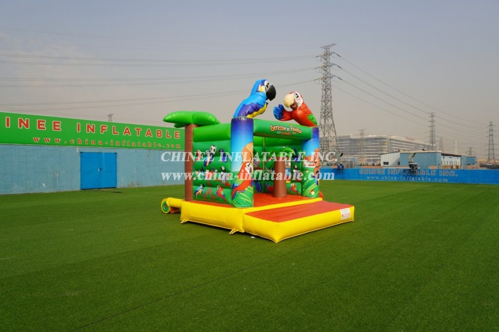 T2-005B Inflatable Combo With Slide Palm Trees Parrot Animal Theme