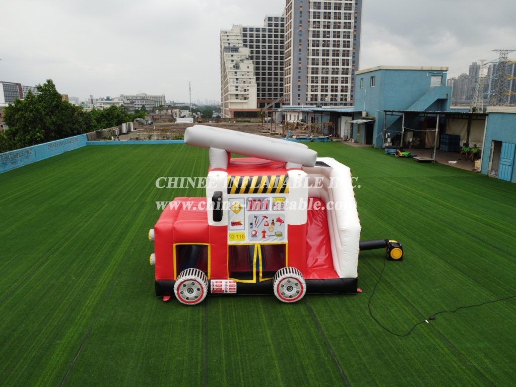 T2-3505 Firetruck Bounce House With Slide Fireman Sam Combo Slide