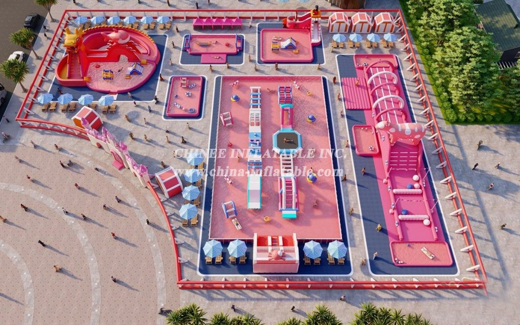 IS11-4006 Giant Pink Inflatable Zone Water Theme Park