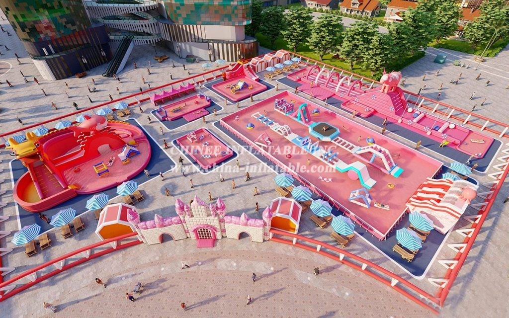 IS11-4006 Giant Pink Inflatable Zone Water Theme Park