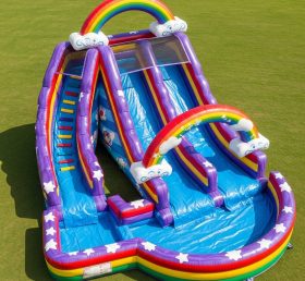 T8-9340 Regenbogen-Thema Aufblasbare Wasserrutsche