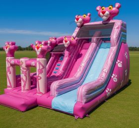 T8-9412 Pink Panther Thema Aufblasbare Trockene Rutsche