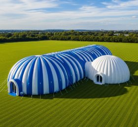 Tent1-6290 Blaues Streifenmotiv Aufblasbarer Kuppeltunnel
