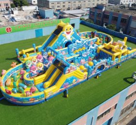 CR2-487 Baby Shark Thema Riesiger Aufblasbarer Hindernisparcours Herausfordernder Lauf