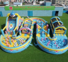 CR2-710 Baby Shark Thema Riesige Aufblasbare Hindernisparcours Herausfordernder Lauf
