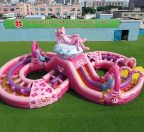 CR2-962 Pink-Panther-Themenriesige aufblasbare Hindernisparcours Herausfordernder Lauf