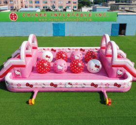 T11-4751G Hello Kitty Thema Aufblasbarer Doppelte Wipeout Riesenbälle Hindernisparcours