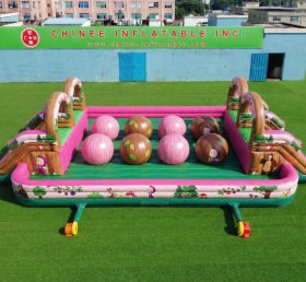 T11-4751K Masha und der Bär Thema Aufblasbarer Doppel-Wipeout Big Balls Hindernisparcours