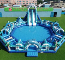 Pool3-866 Delfin-Thema Aufblasbarer Pool-Wasserpark
