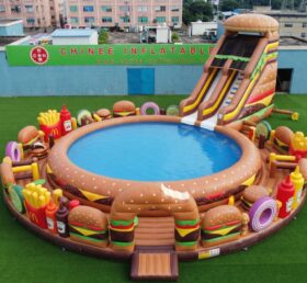 Pool3-876 Hamburger-Themen aufblasbarer Wasserpark für Pools