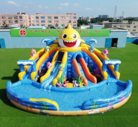 T8-6102 Baby Shark Themen Hüpfburgen Wasserrutsche