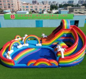 T8-6198 Regenbogen-Thema Aufblasbare Wasserrutsche