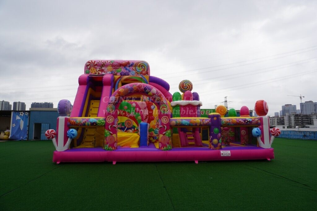 T6-8488B Candy-Themed Inflatable Fun City Slide Combo